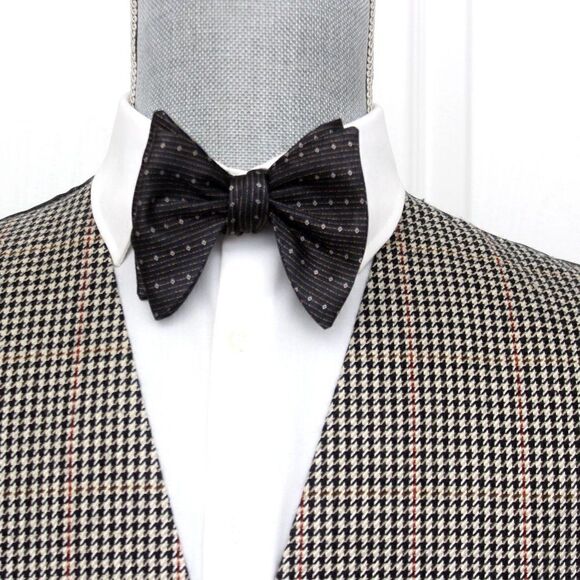 NWT Men's Self tied Bow Tie Black Grey Silk Butterfly Bowtie big bow tie S526 - Picture 3 of 10